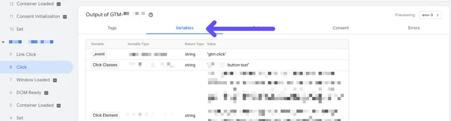 variables tab