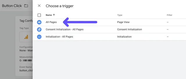 create new trigger for button click event