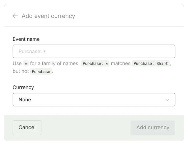 Add event currency screen with event name and currency fields