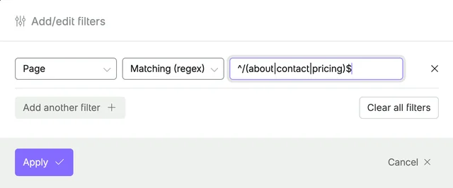 RegEx Filters modal preview