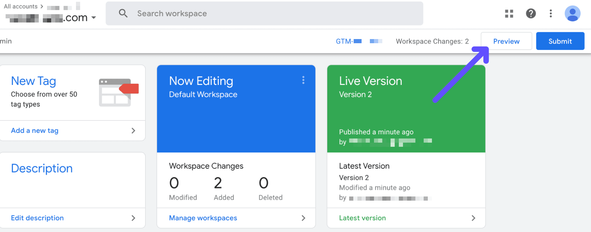 access gtm preview mode