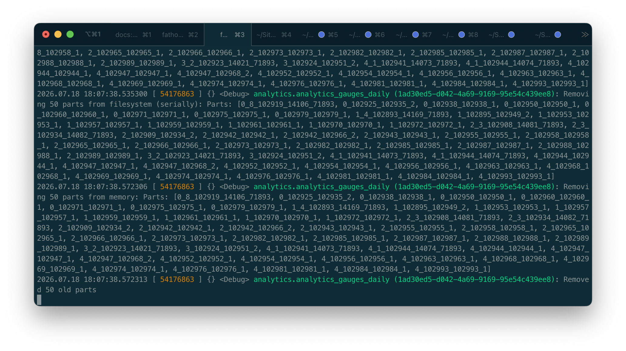 ClickHouse logs while the local migration test exhausted available resources