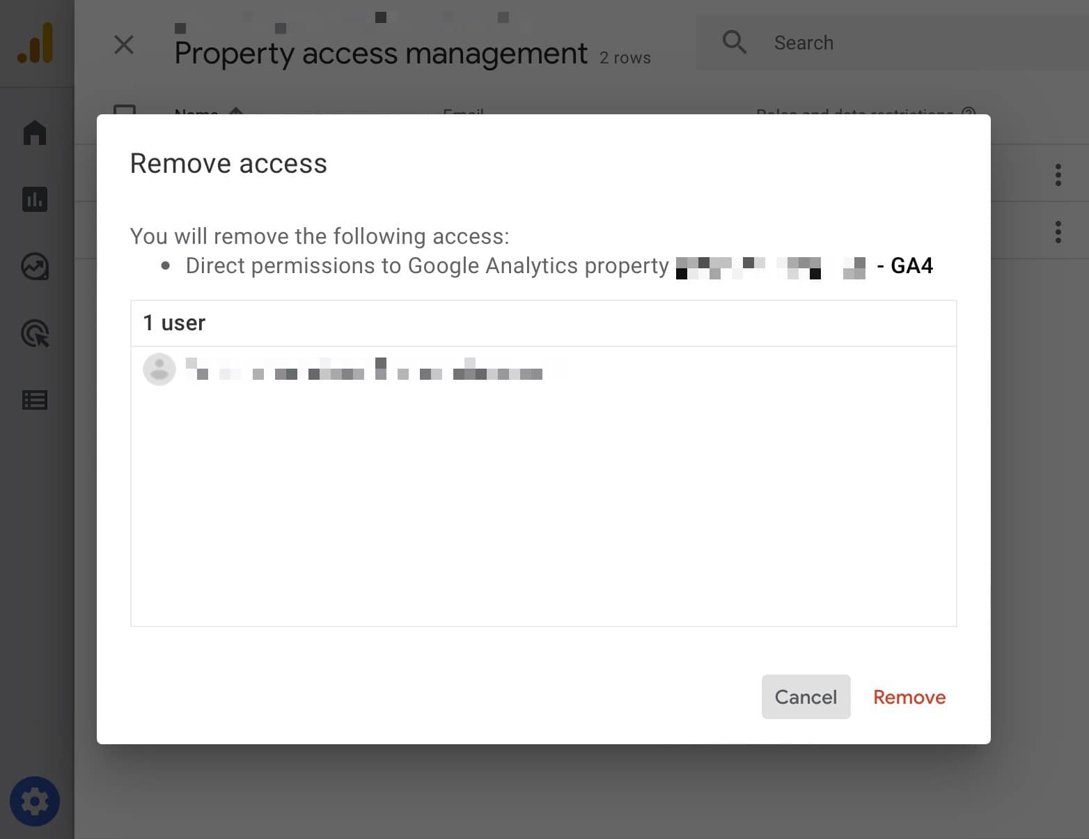 delete user from google analytics