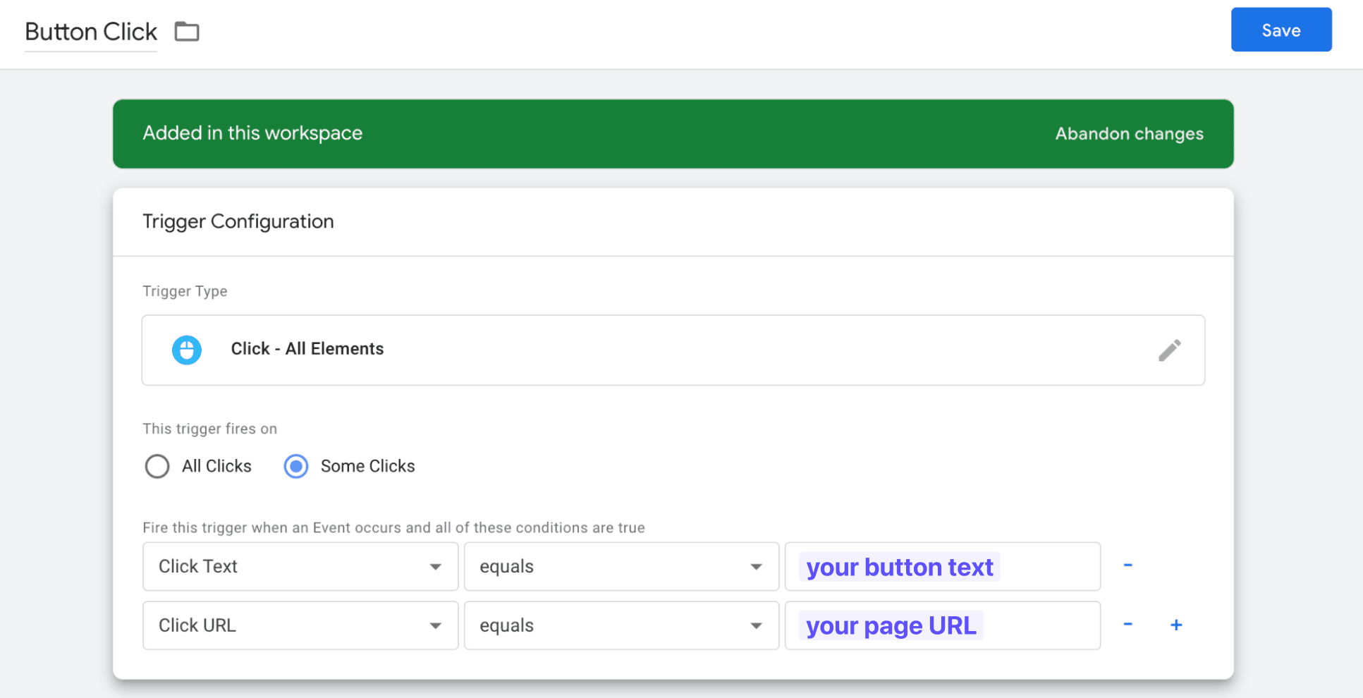 setup new trigger variables for button