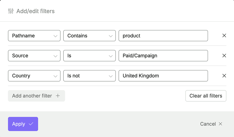 Advanced Filters modal preview