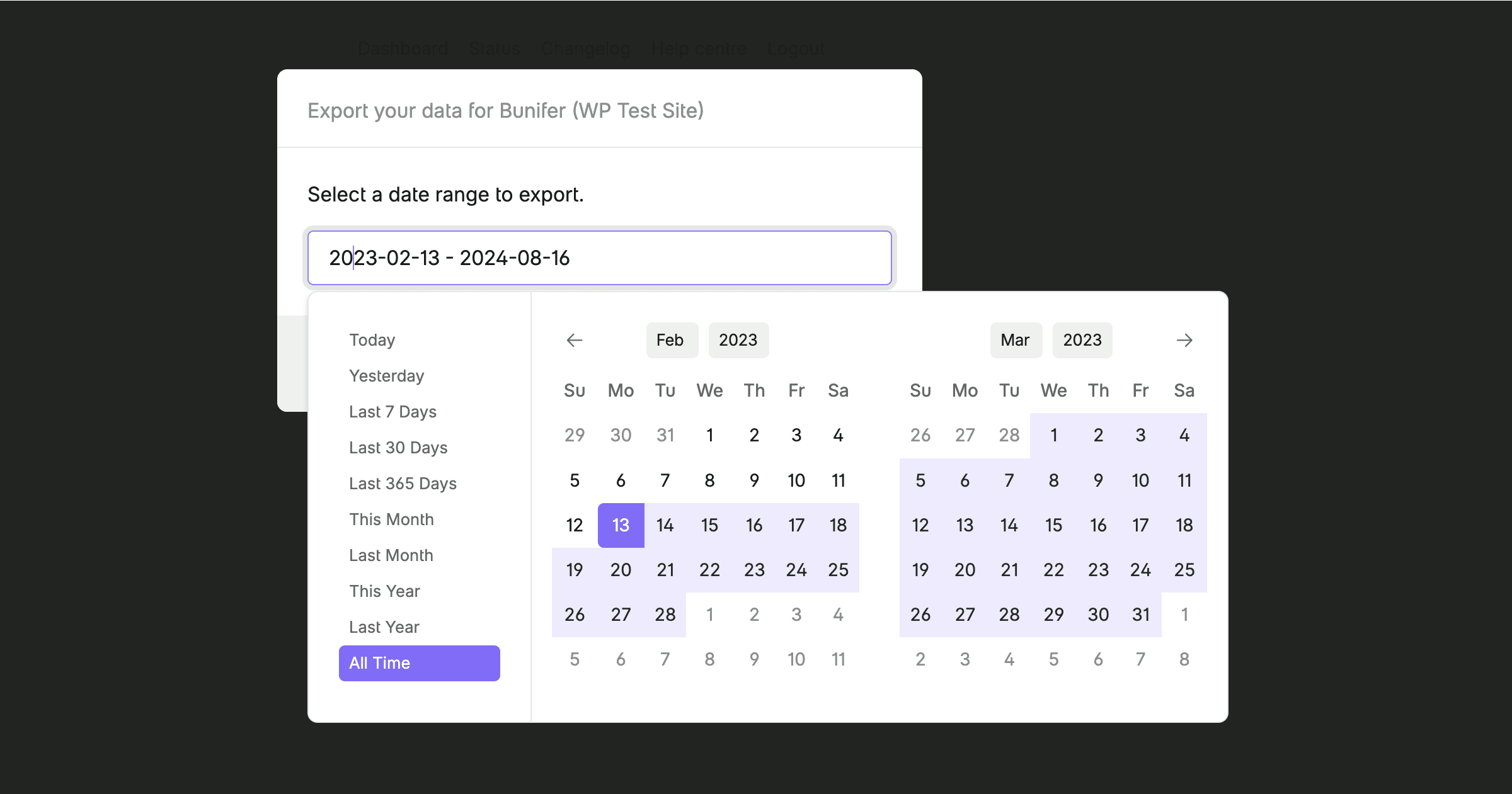 Export data by date